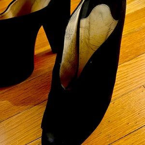 Christian Louboutin Black Suede High Heal Platform Slides.